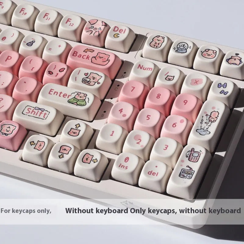 Pink pig design sublimation key cap for mechanical keyboards shown from multiple angles.