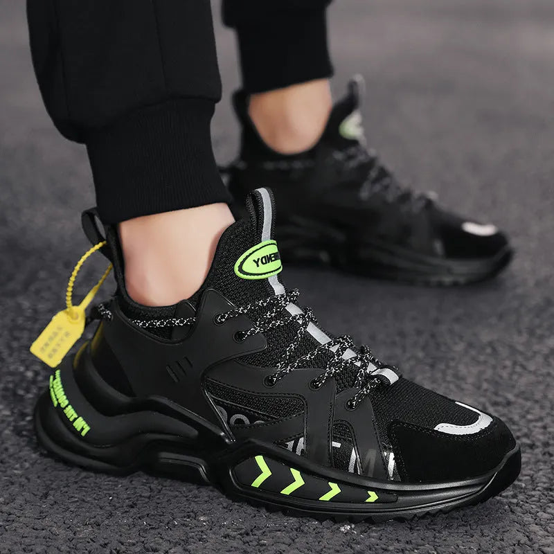 Men's high top PU mesh running walking tennis sneakers thick sole available in white light gray black