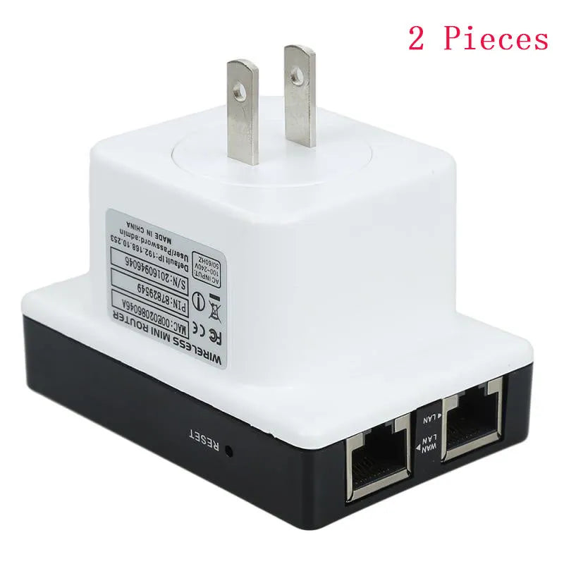 300Mbps WiFi repeater with dual Ethernet ports and UK plug, white plastic housing