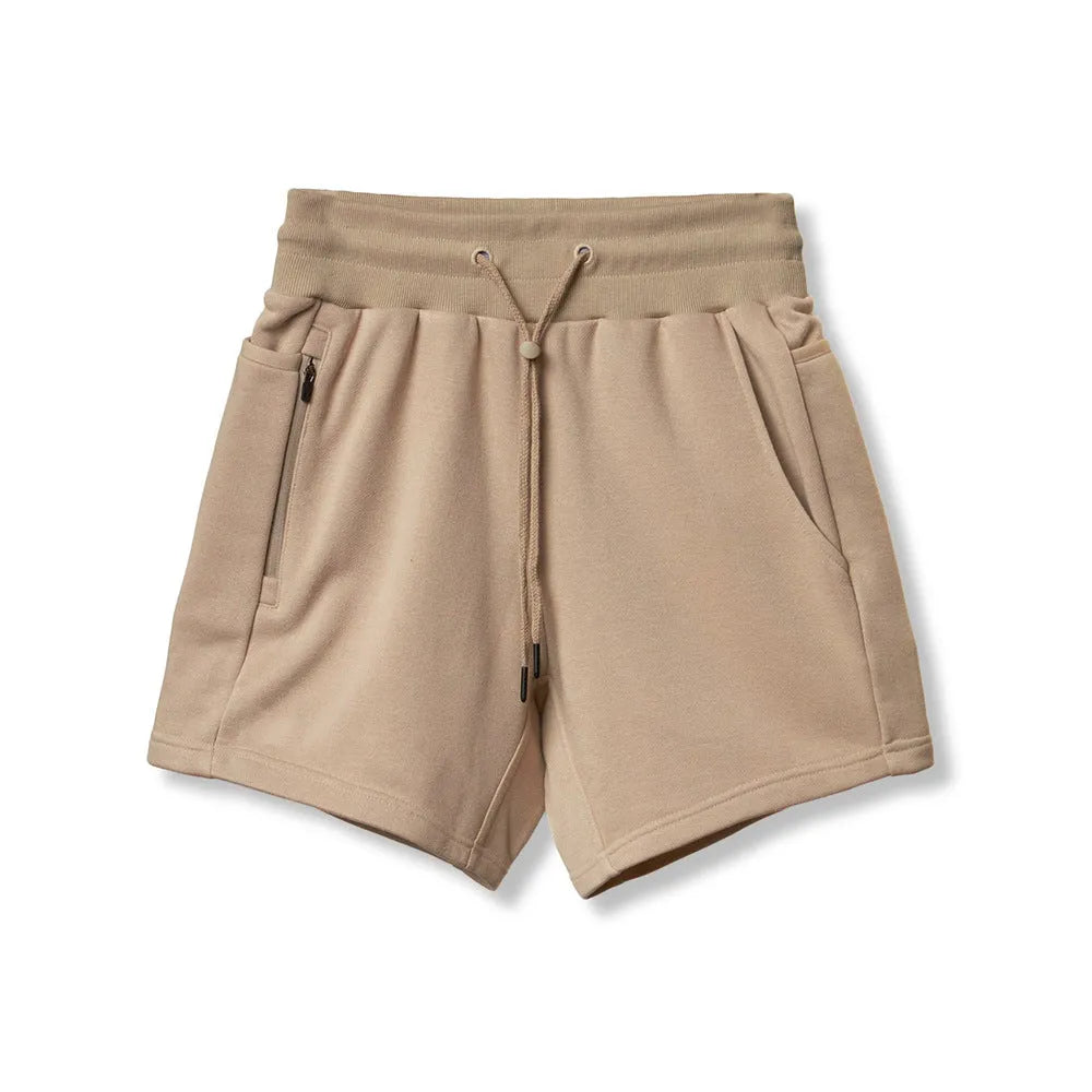 Men's five-point cotton sports shorts in army green, black, white and khaki for running and training
