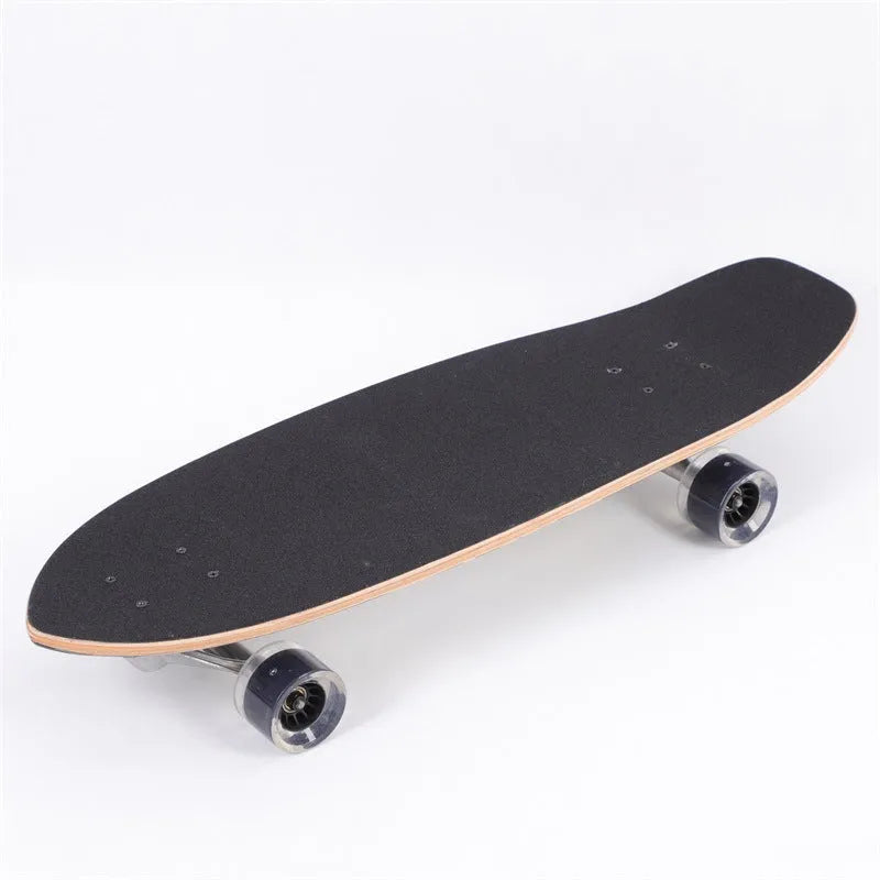 White 31-inch long maple wood street scooter on a plain background