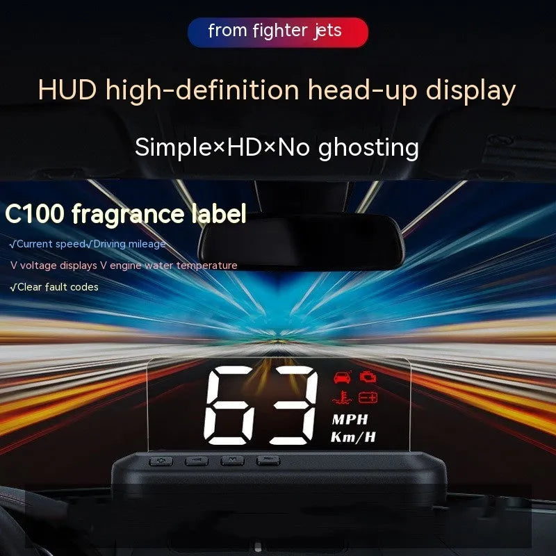 Black car HUD display with 2 inch screen for OBD-powered speed projection onto windscreen