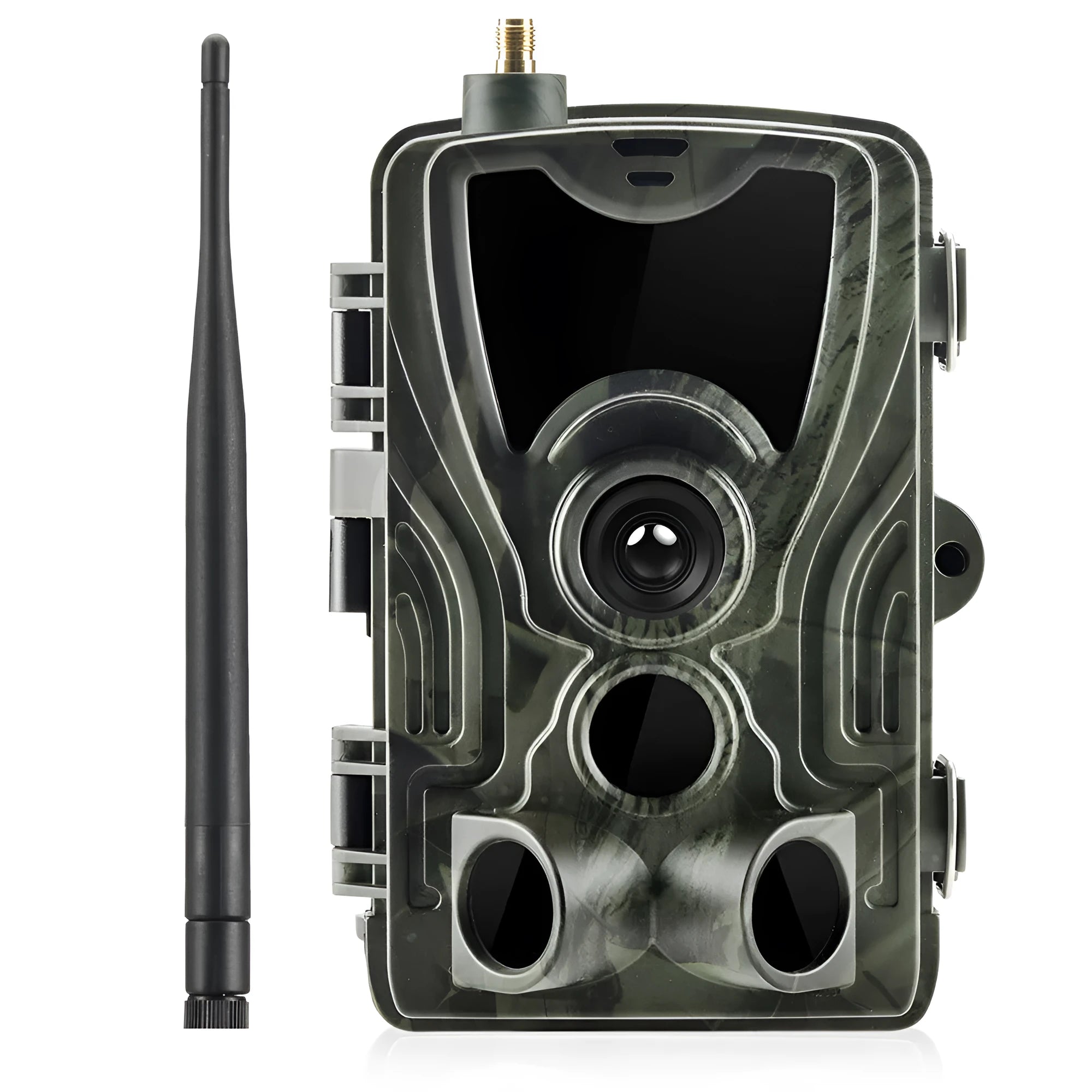 Outdoor camouflage waterproof surveillance camera with wide-angle lens on mounting bracket.