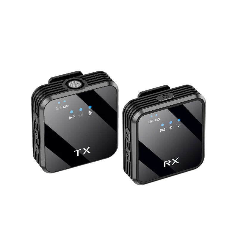 Wireless collar clip microphone with receiver, transmitter, windproof sweater and monitoring headset, 46.8*43*13.6mm, 20Hz-20KHz