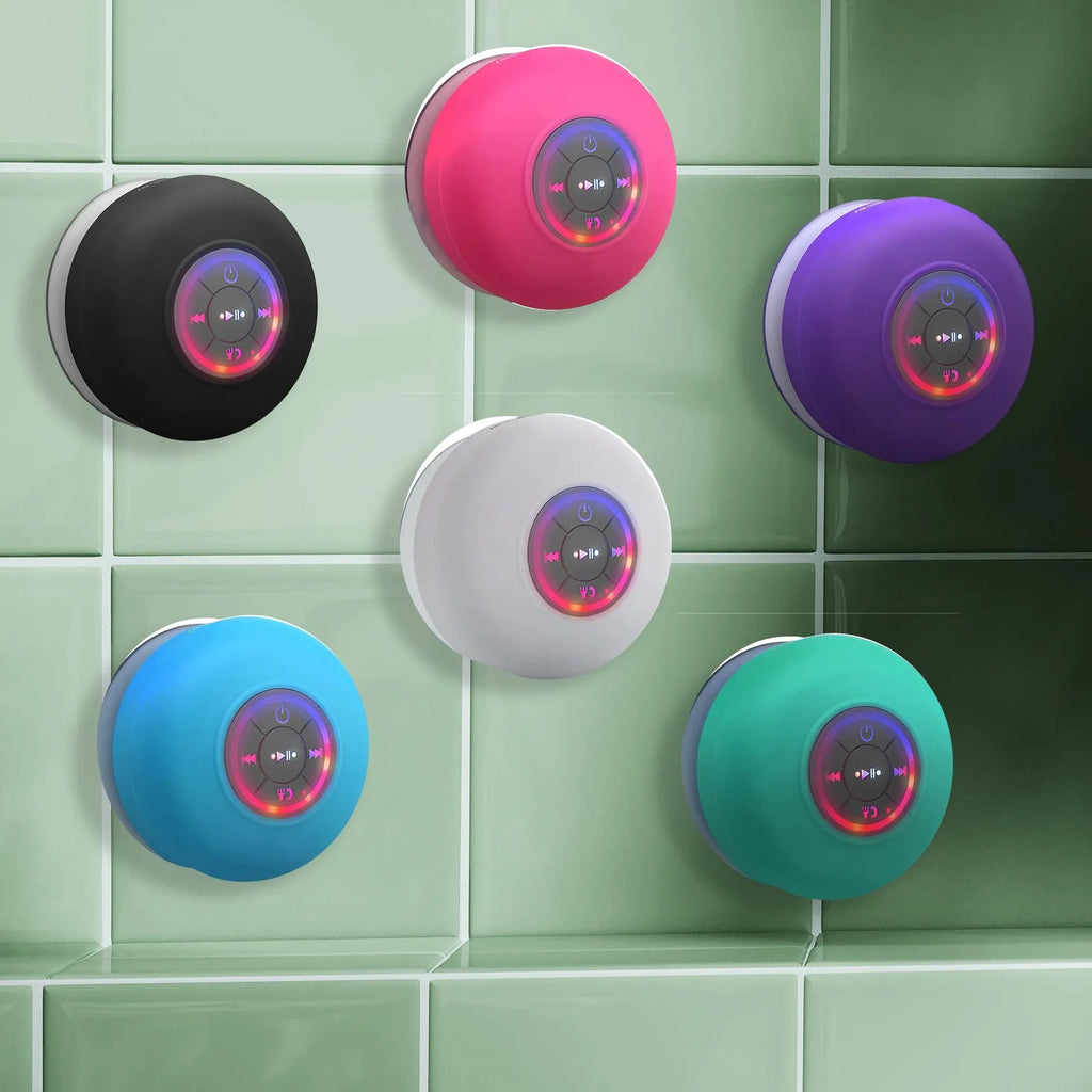 Large waterproof Bluetooth speaker with a suction cup base, shown in one of six available colours.