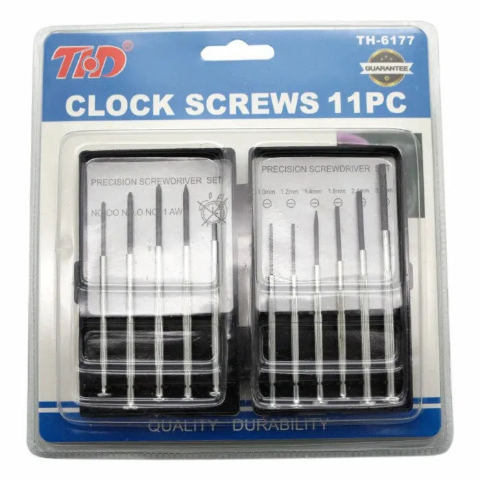 TH-6177 11-piece clock repair screwdriver set with multiple head types