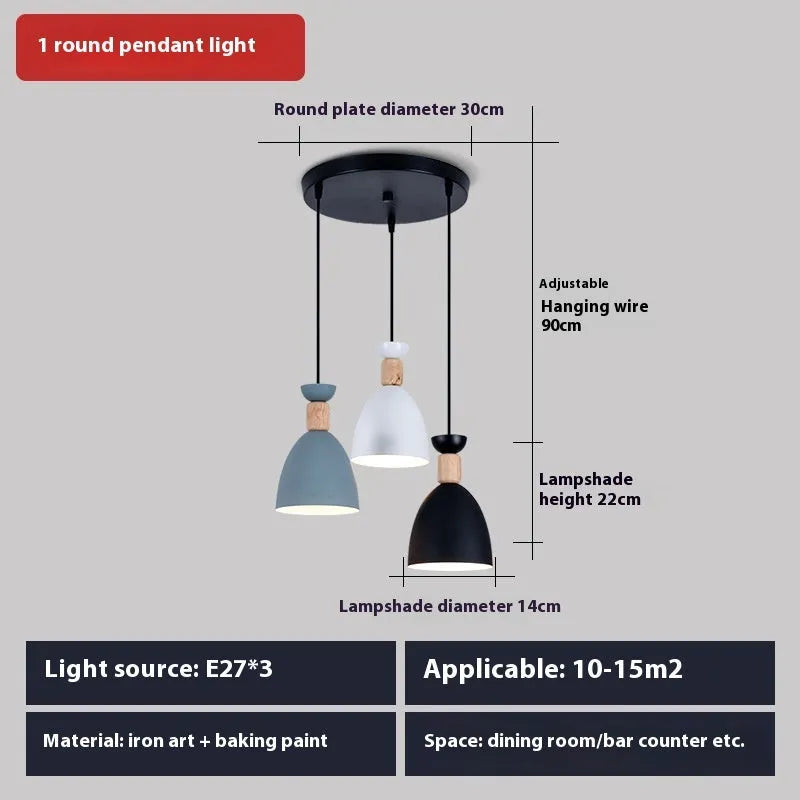 Modern three-head iron chandelier ceiling lamp for dining room or restaurant use with white light option