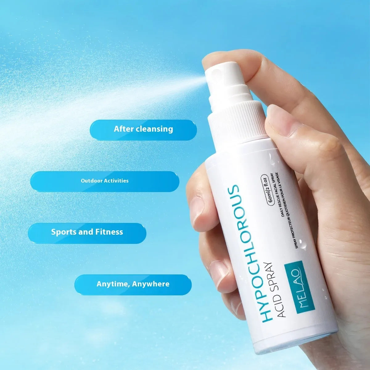 60ml hypochlorous acid facial soothing spray bottle for redness relief and daily skin barrier support