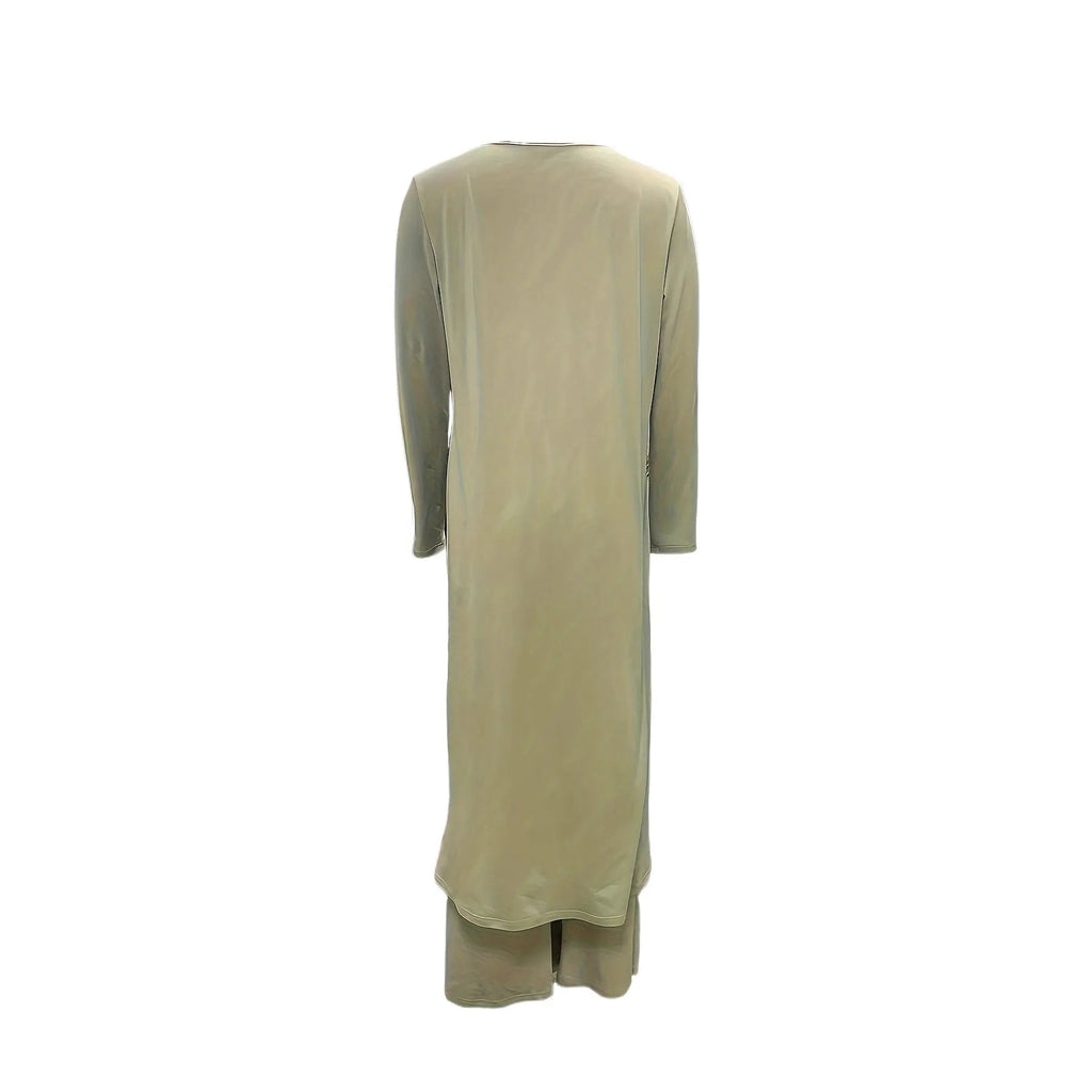 Women's casual long sleeve round neck top and loose trousers lounge set in khaki