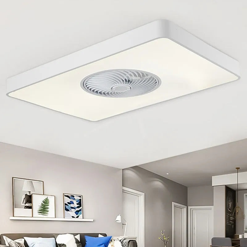 Nordic ceiling fan with integrated light fixture in solid wood, showing rectangular, round, and square shape options.