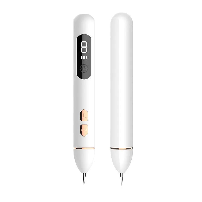 Electric home beauty laser fleck removal pen in white with USB cable and needle accessories