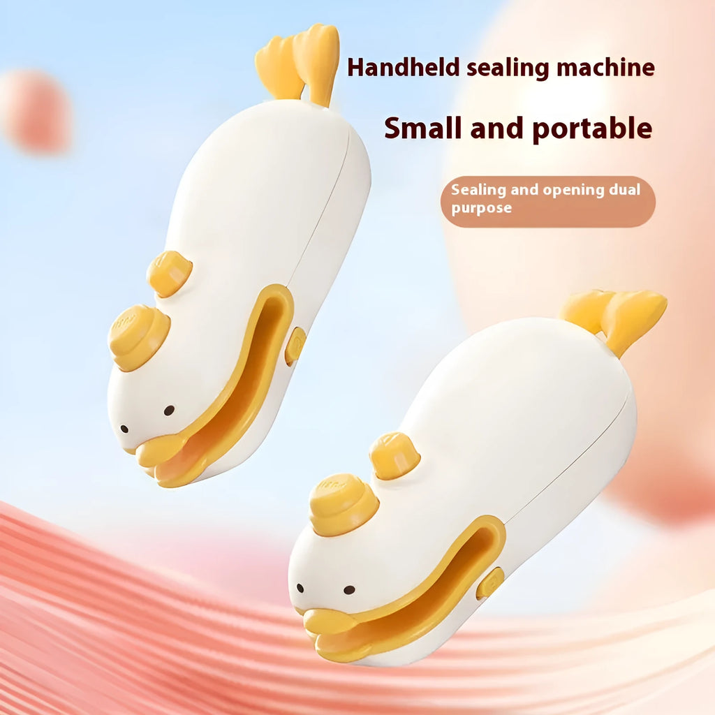 Small yellow duck-shaped rechargeable heat sealing machine with charging cable