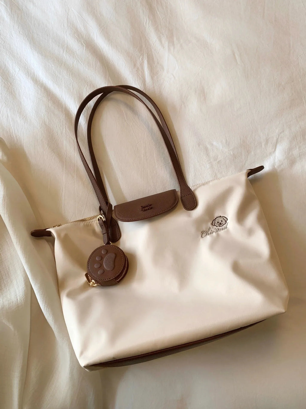 Oxford cloth tote shoulder bag with sandwich pockets in pink and beige colour options