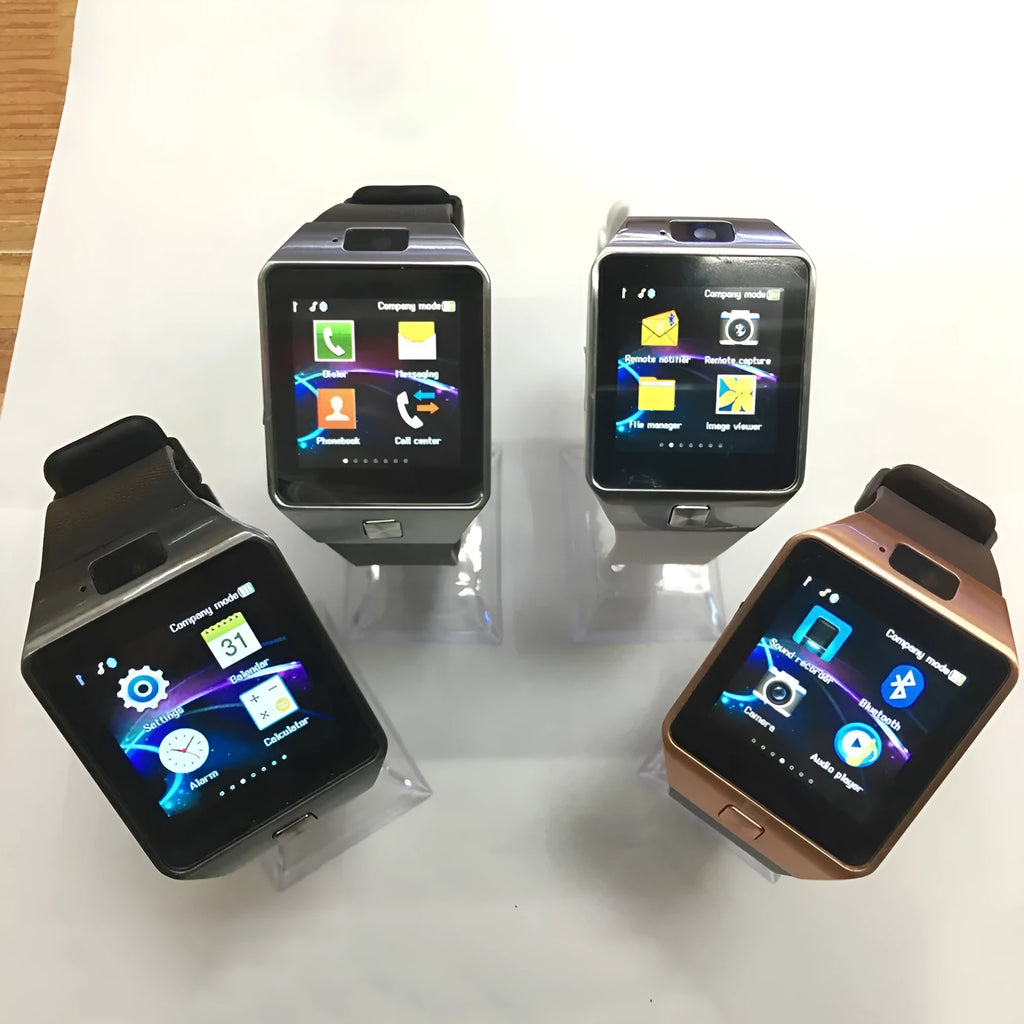 Bluetooth smart watch with 1.54 inch touch screen in black, white, gold or silver grey on sporty silicone wrist strap
