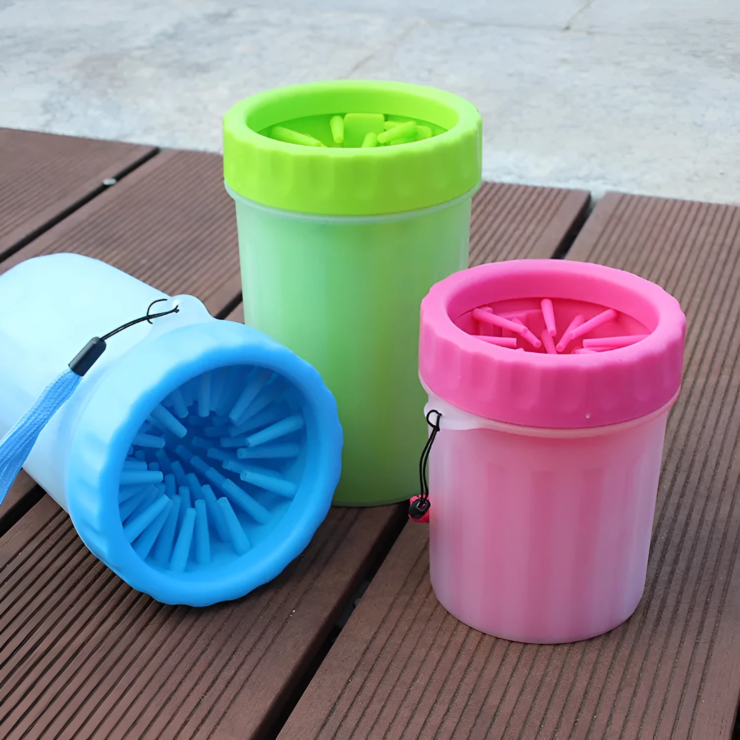 Silicone and pp pet footwash bucket for dogs in blue pink green colours with large small size options