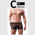 Men's low waist mesh boxer briefs in various colours on a white background.