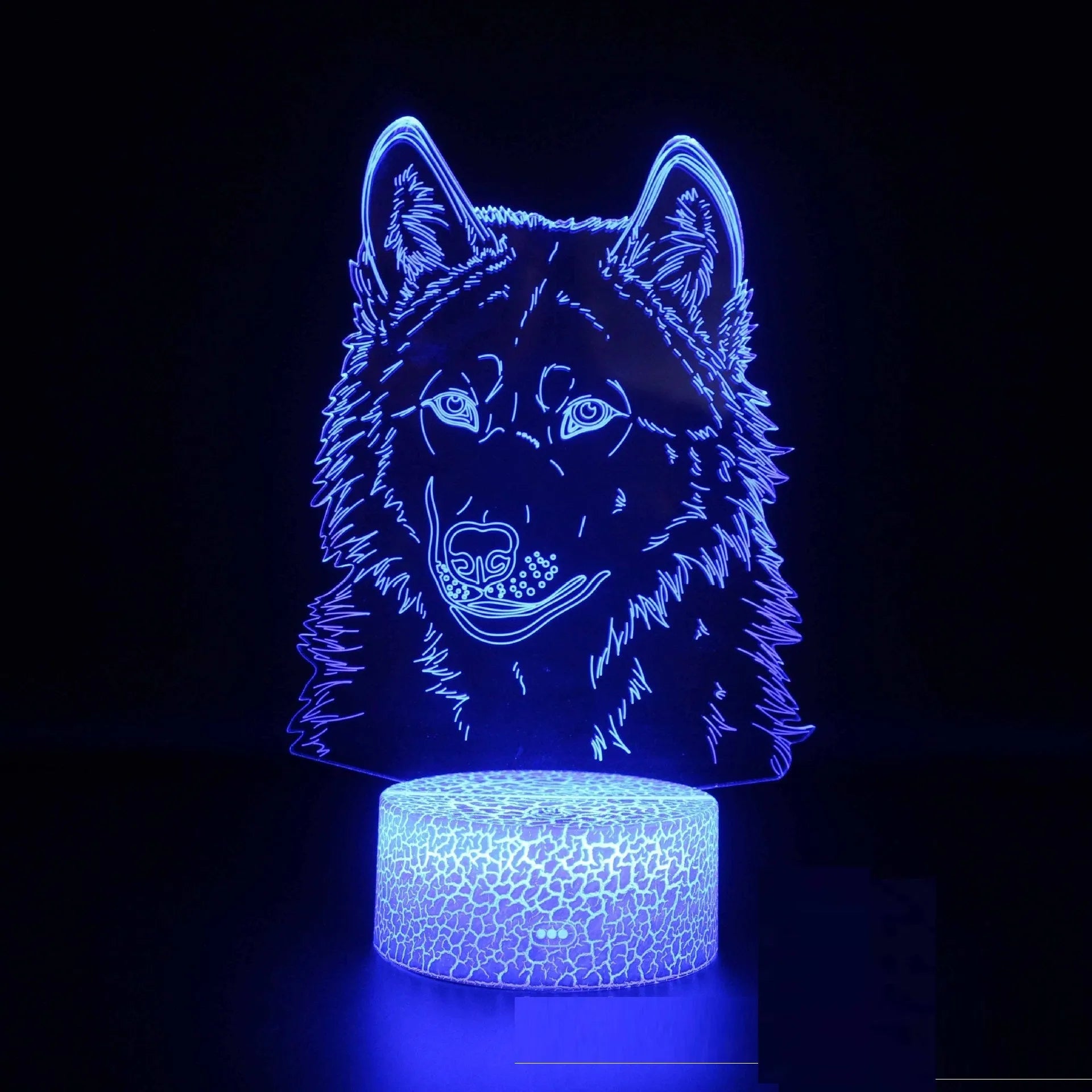 White square base LED desk lamp showing multi-colour gradient illumination on acrylic panel.