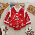 Red triangle baby jumpsuit for girls with long sleeves from 66cm to 90cm height