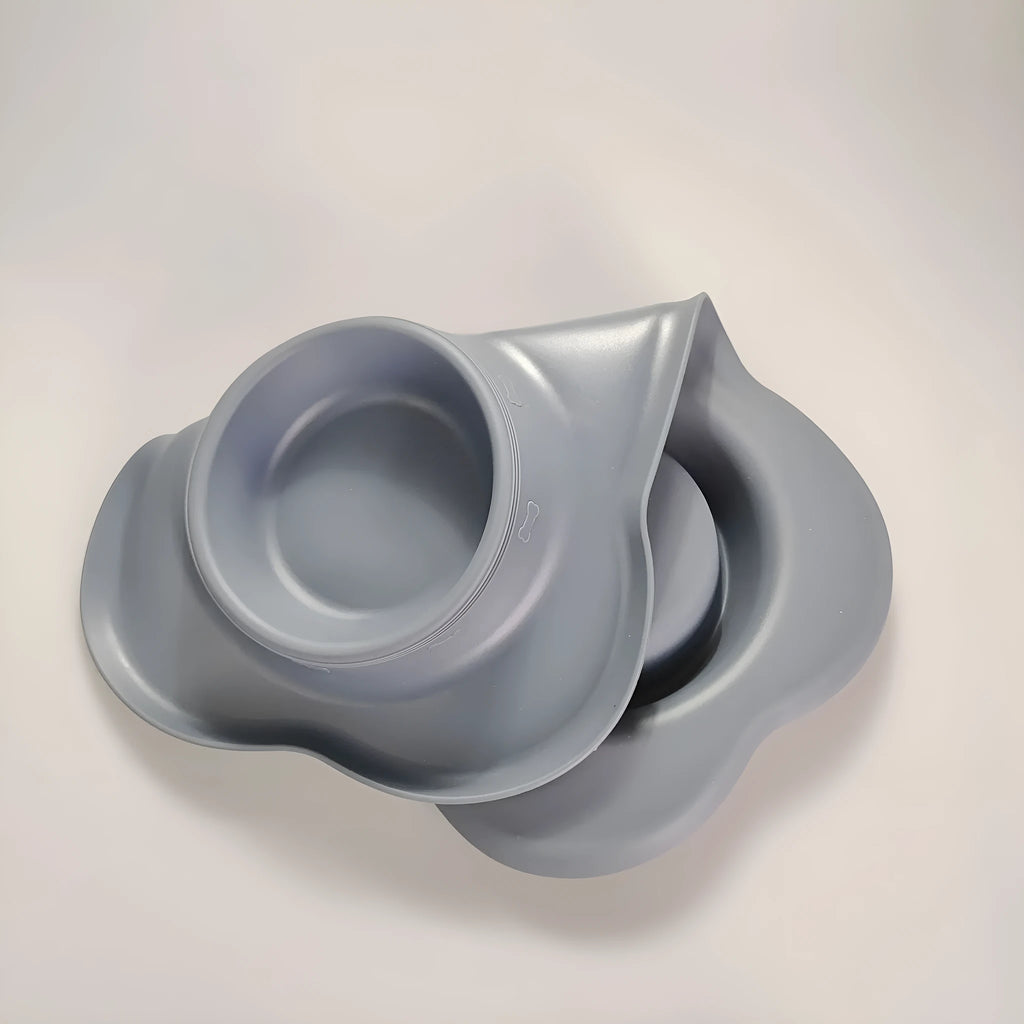 Large silicone pet bowl with stainless steel inner component in blue colour