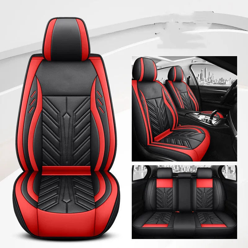Full-leather car seat cushion with contrast stitching in a choice of four colours on a car seat.