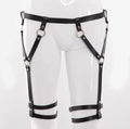 Black PU bondage underwear set with bowknot handcuffs, top, and bottom for women