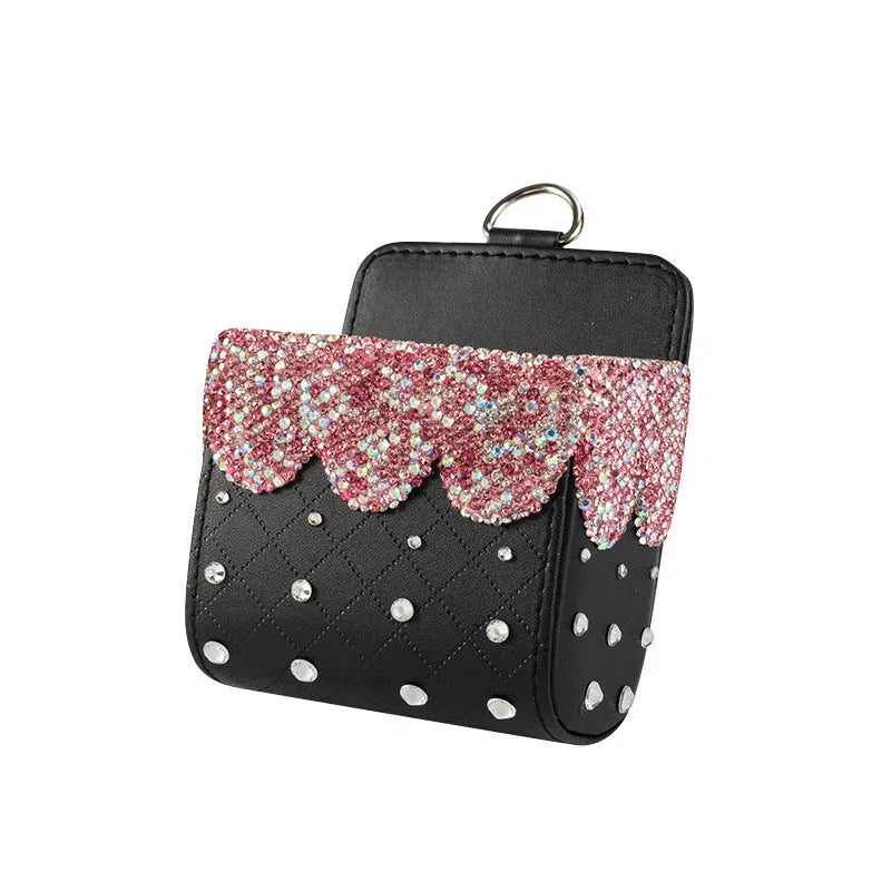 Car storage box 110x110mm in White or White diamond with leather finish and handmade Czech rhinestones