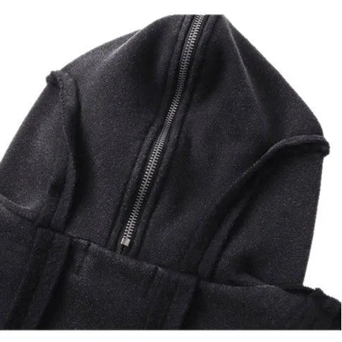 Black retro loose-fit cotton coat with a zip-up front and integrated hood.
