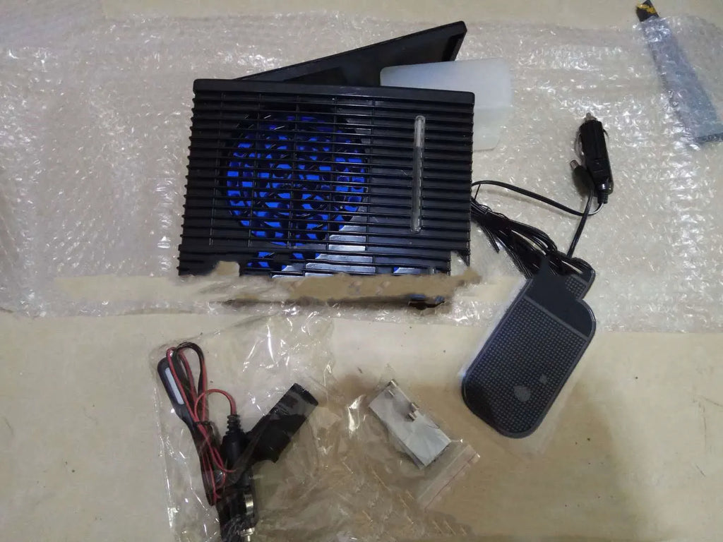 Black PVC 12V car cigarette lighter cooling fan with manual adjustment control