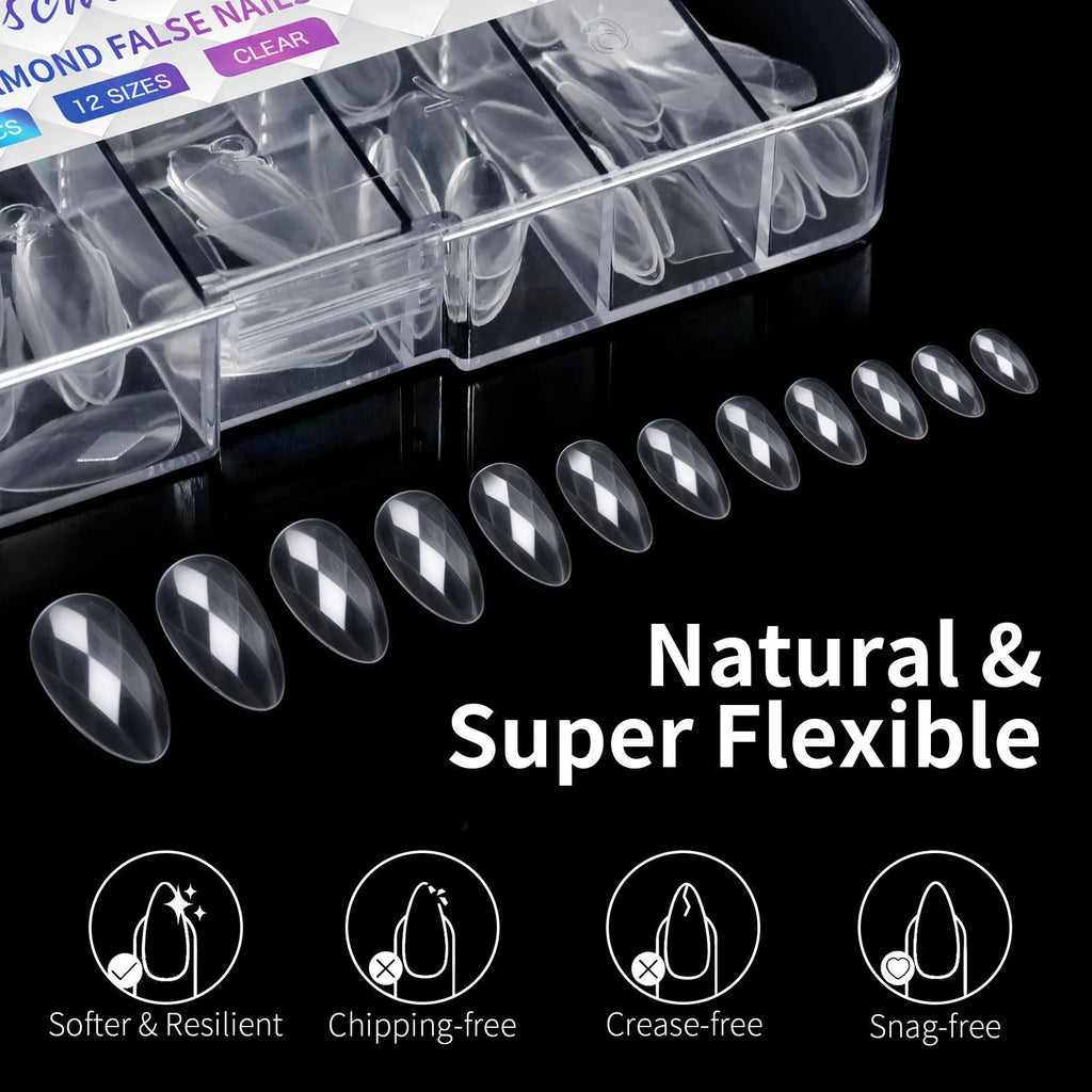 3D diamond design long nail tips in twelve colour variations, 120-140 pieces per box