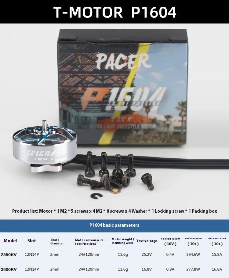 TMOTOR P1604 brushless racing motor in p1604 motor colour with KV2850 or KV3800 option and mounting hardware