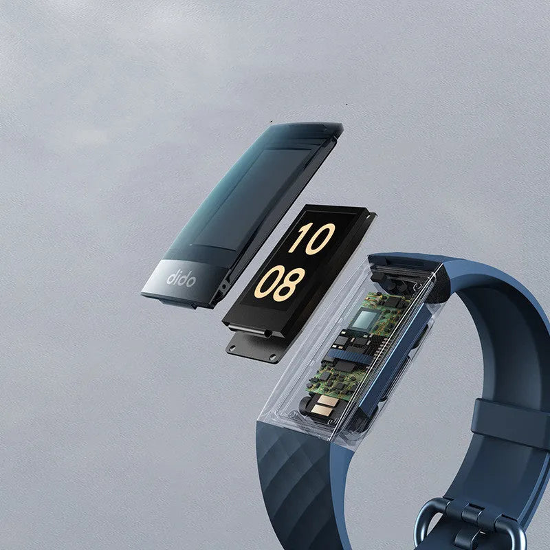 Y6 Black smart bracelet with touchscreen displaying heart rate and blood pressure readings