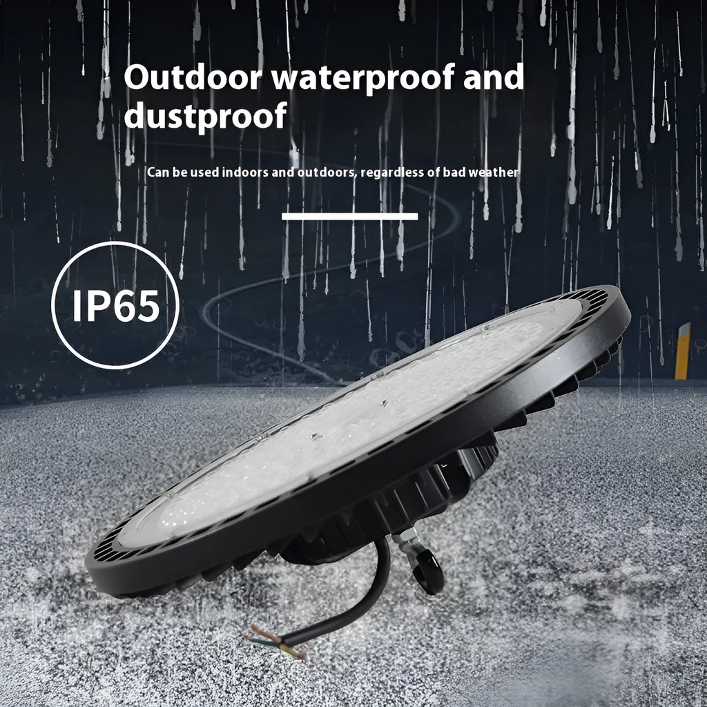 Waterproof UFO-shaped pendant lamp for industrial warehouse and factory lighting, white finish
