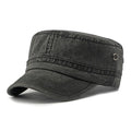 Cotton flat top military cap showing adjustable back and structured crown in army green colour