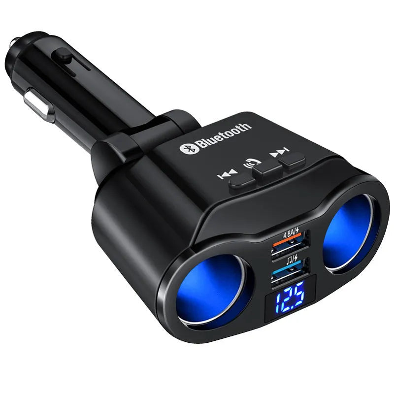 Car Bluetooth receiver and FM transmitter with USB charging port for 12V cigarette lighter socket