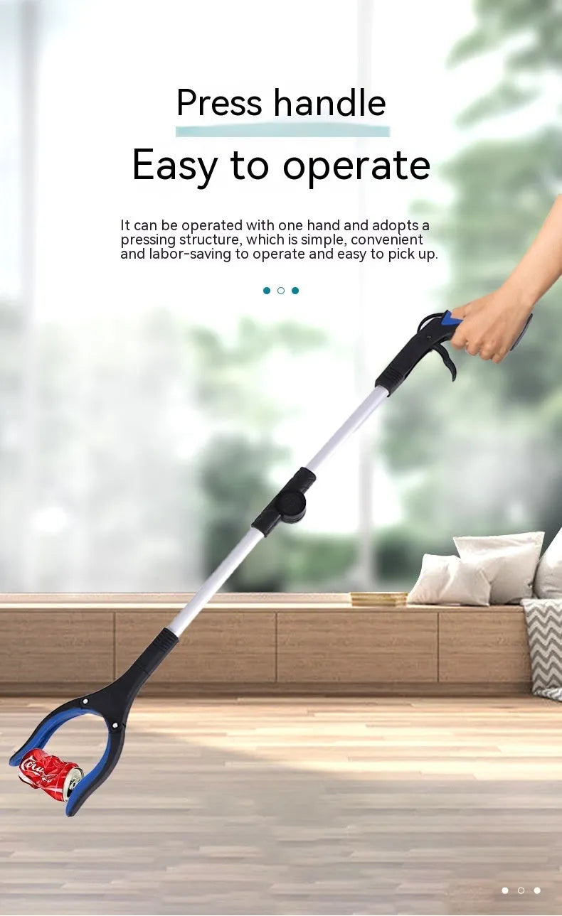 Foldable aluminium rubbish grabber with magnet, extended to 80cm length with blue handle option