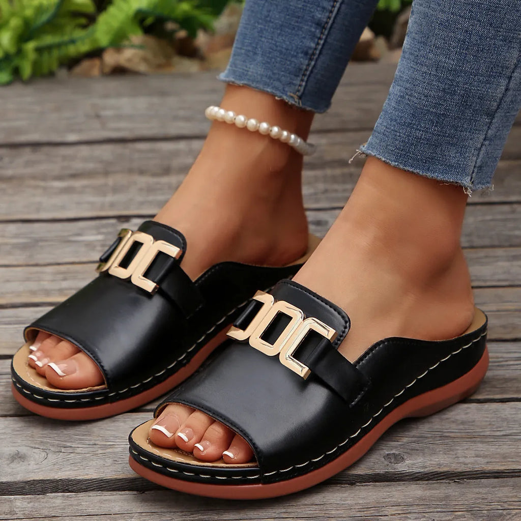 Ins chain wedge sandals for women, platform peep-toe slides, thick rubber sole, PVC upper, five colour options