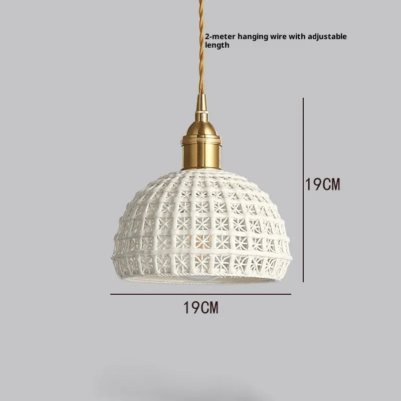 Brass ceramic single-head pendant light in all-copper finish for bedroom or dining room, 220V Nordic hanging lamp