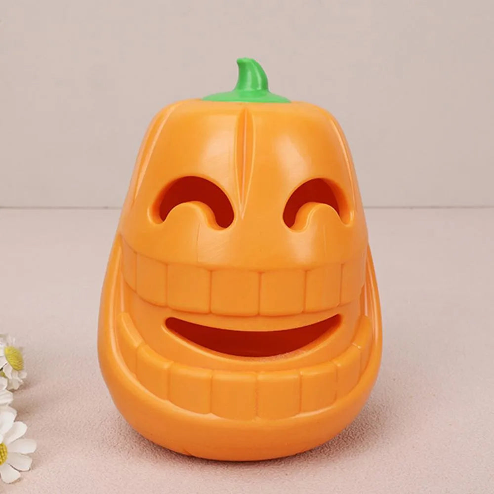 Yellow pumpkin-shaped TPR dog chew toy for aggressive chewers