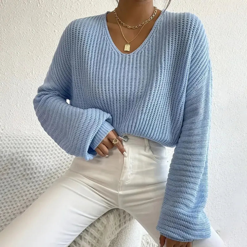 Solid colour long sleeve women's pullover top in a loose casual fit