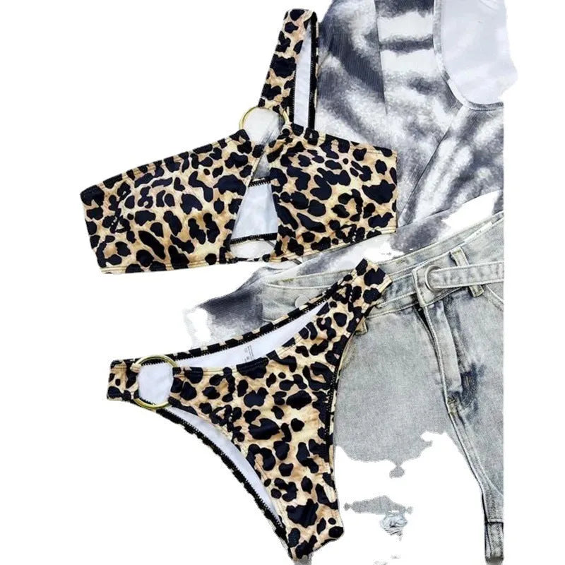 Women's leopard print polka dot hollow design nylon bikini swimwear