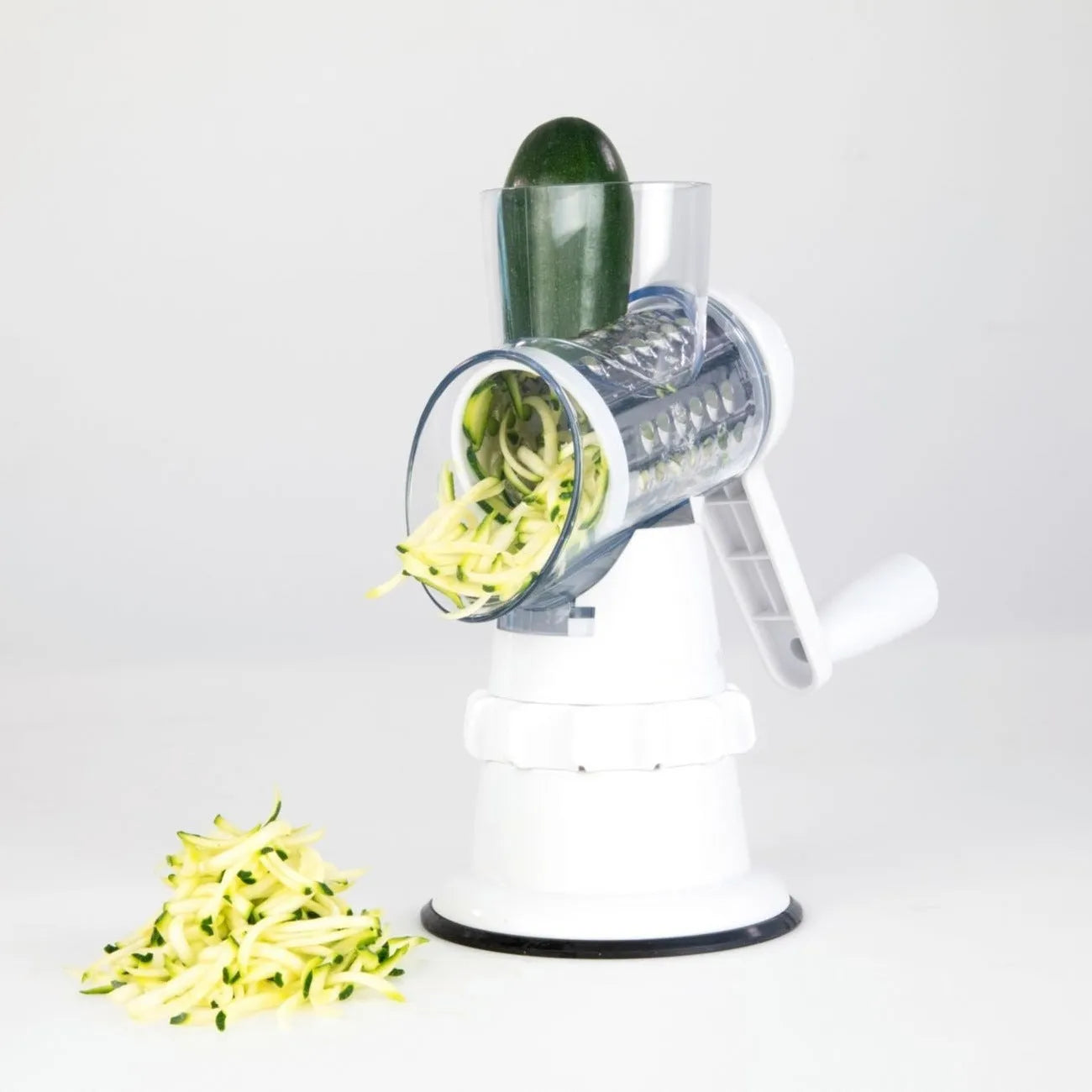 White 3-in-1 vegetable slicer manual kitchen gadget with suction feet and stainless steel blades