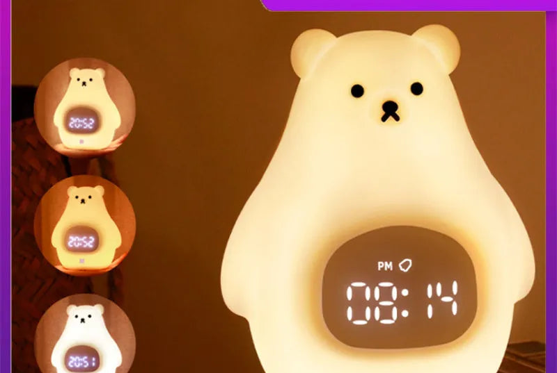 Big White Bear cartoon silicone night light with remote control on a bedside table.