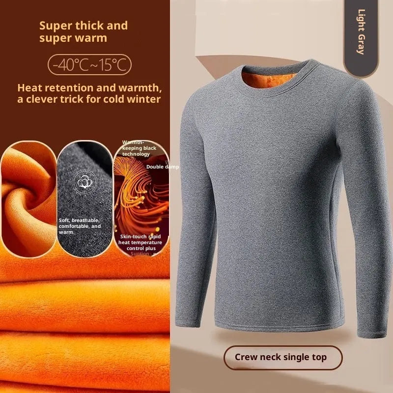 Golden Fleece solid colour men's thickened fleece-lined thermal pullover in black