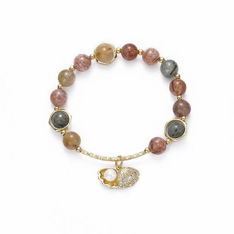 Women's crystal bracelet with colourful shell or red flower design and animal/Zodiac cartoon modelling.