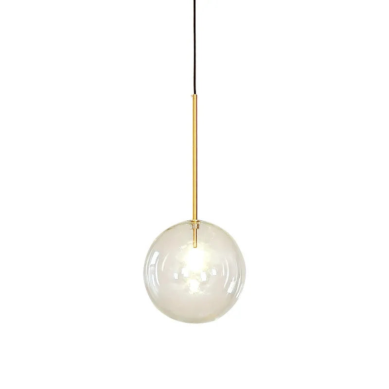 Nordic glass chandelier single head with ball diameter options in white or warm light bulb for restaurant dining