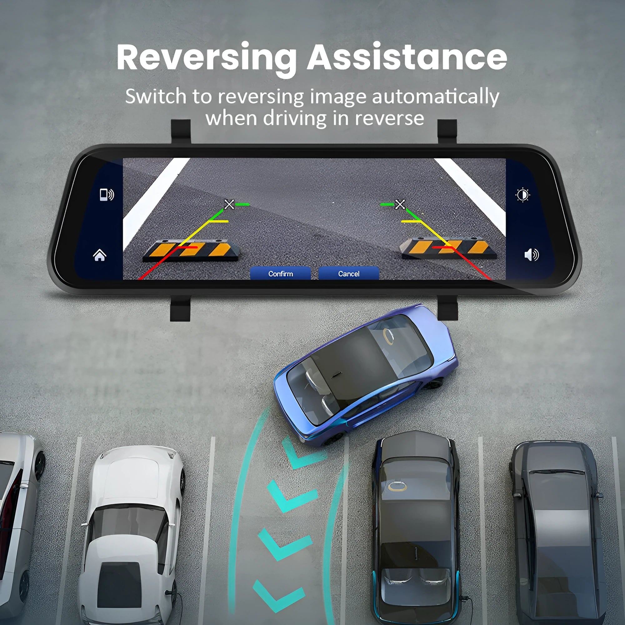 9.66-inch HD in-mirror driving recorder monitor with dash cam and waterproof rear view camera kit.
