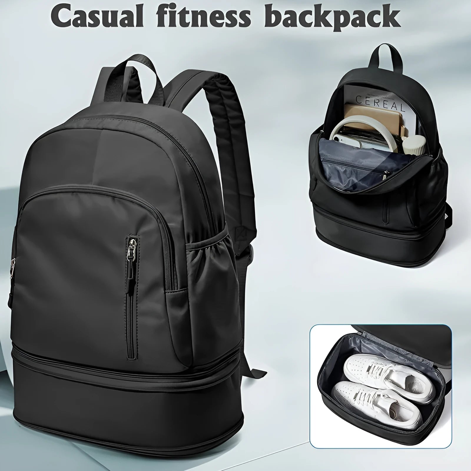 Waterproof polyester casual travel backpack with adjustable curved straps in solid colour options