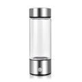 Silver hydrogen water bottle with electric generator and borosilicate glass construction