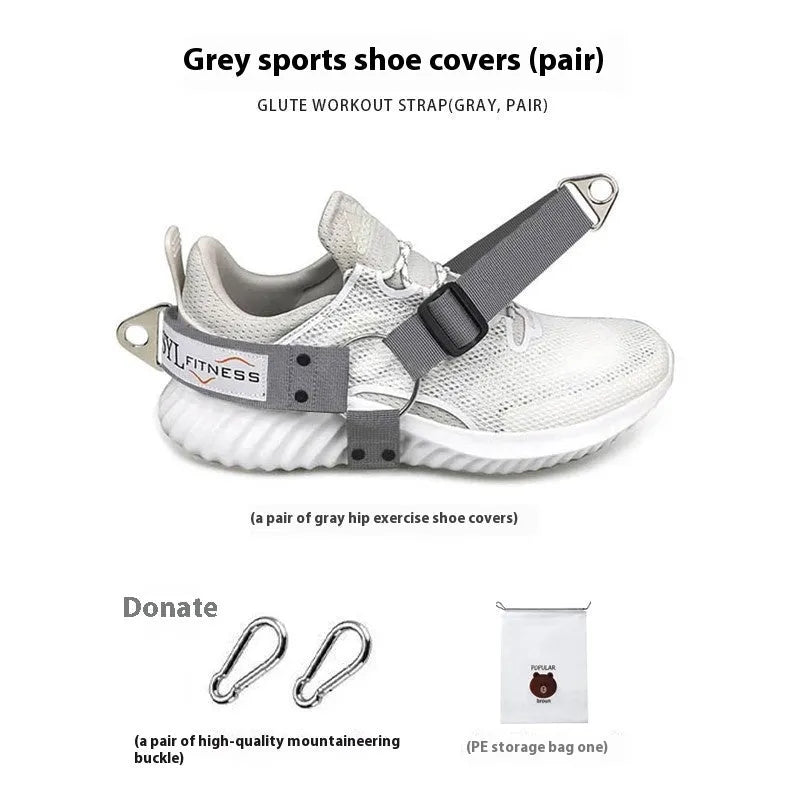 Black ankle strap with metal buckle for leg attachment in rope access or training