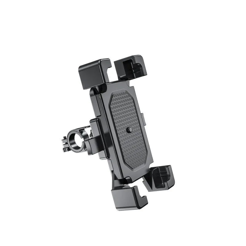 Bicycle phone holder with four-corner design on handlebar, black PVC, compatible with 4.5-6.3 inch phones